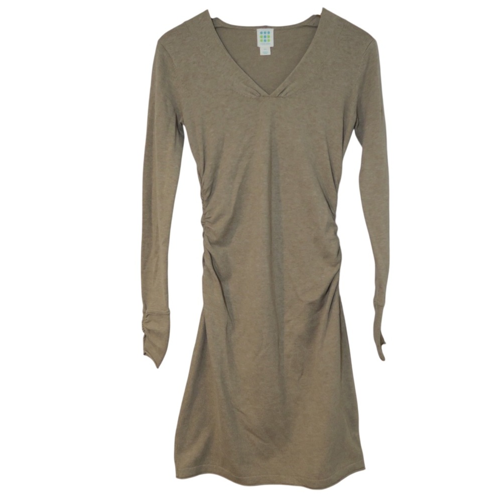 Title Nine Dress Long Sleeve Mini Fitted Outdoors Stretchy V-neck Casual Tan‎